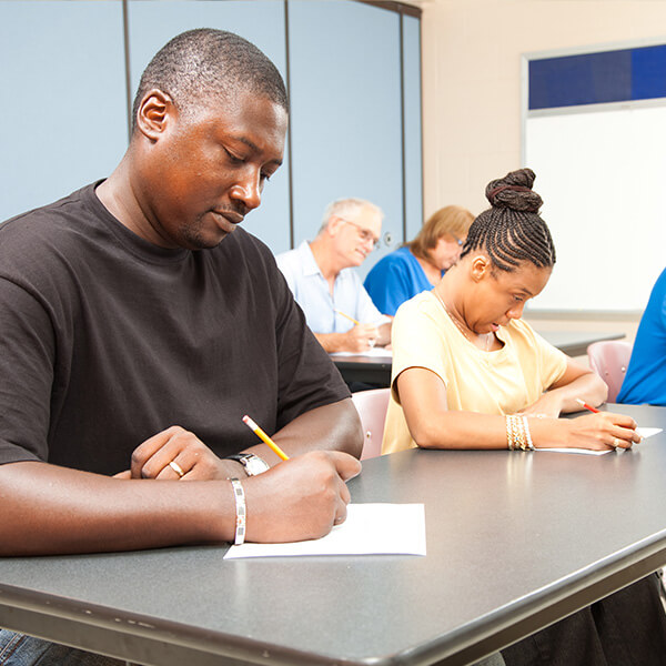 adult students taking a test